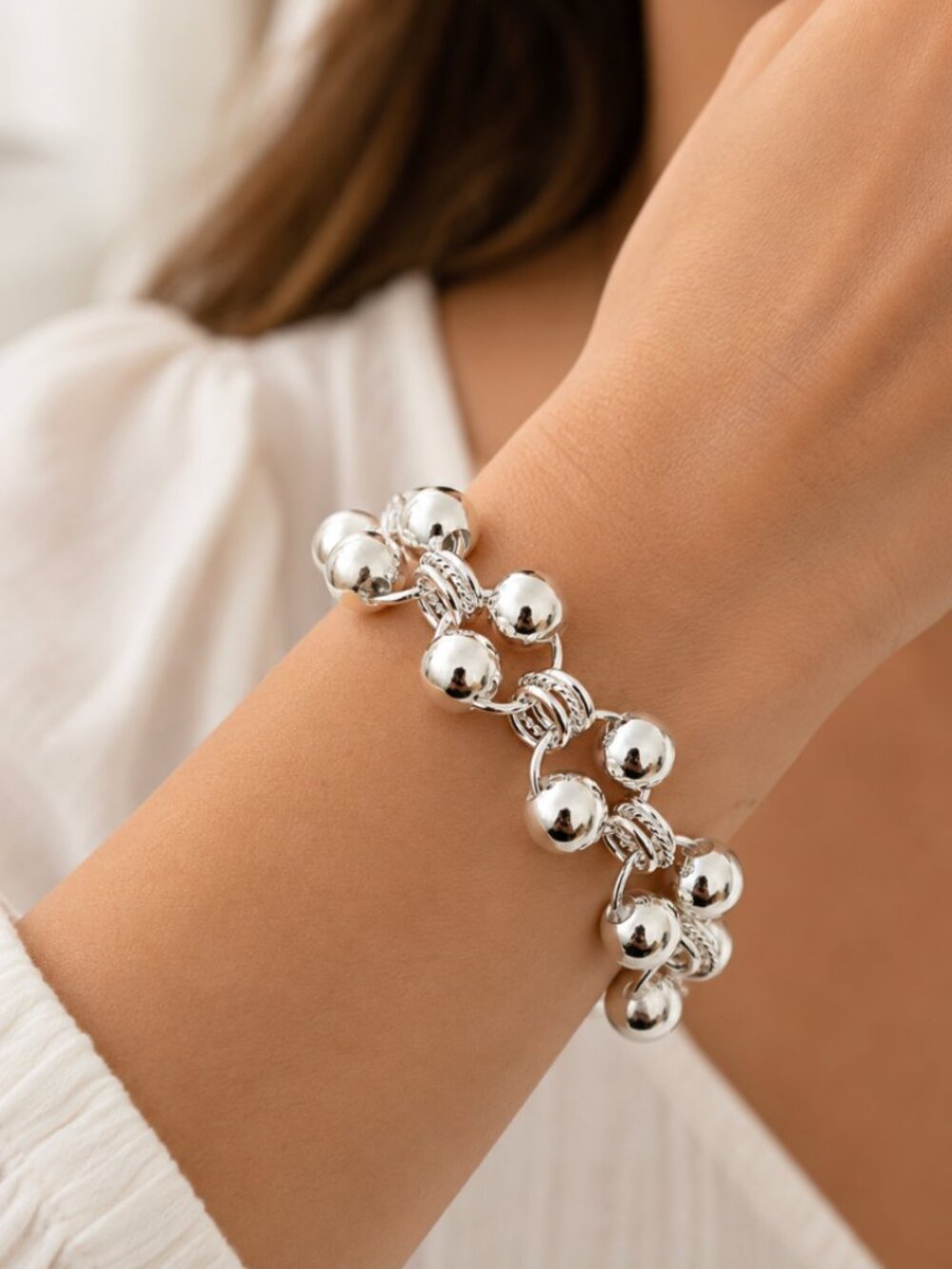 925 Sterling Silver Bead Bracelet 8 MM Ball Bracelet Large Thick Bracelet